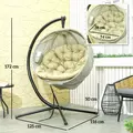 Outsunny Hanging Egg Chair Outdoor Indoor Garden Swing Chair with Folding Basket, Thickened Cushion, Cup Holder for Patio, Balcony, Khaki - 3