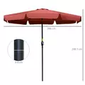 Outsunny 2.7m Patio Parasol Garden Umbrellas Outdoor Sun Shade Table Umbrella with Tilt, Crank, 8 Ribs, Ruffles, Wine Red - 3