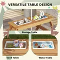 AIYAPLAY Kids Picnic Table, Sand and Water Table with Wooden Benches, Adjustable Parasol and Storage Bins, Multicolour - 4