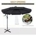 Outsunny 2.7m Garden Banana Parasol Cantilever Umbrella with Crank Handle and Cross Base for Outdoor, Hanging Sun Shade, Black - 4