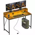 HOMCOM 120cm Computer Desk with LED Lights and Power Outlets, Gaming Desk with Monitor Stand, Computer Table with Remote for Home Office Study, Rustic Brown - 1