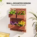 Outsunny Wall-mounted Wooden Garden Planters with Trellis, Drainage Holes and 3 Planter Boxes for Patio, Brown - 4
