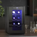 HOMCOM Mini Table Top Wine Fridge, 8 Bottle, 17L, 8-18℃, 26.5cm Quiet Under Counter Wine Cooler Fridge with Glass Door, LED Light, Digital Touch Screen, Temperature Control - 2