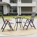 Outsunny 2 Pieces Folding Rattan Garden Dining Chairs with 5-level Reclining High Back, Wood Armrests for Outdoor - Light Grey - 8