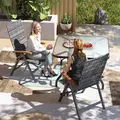 Outsunny 2 Pieces Folding Rattan Garden Dining Chairs with 5-level Reclining High Back, Wood Armrests for Outdoor - Light Grey - 7