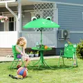 Outsunny Kids Folding Picnic Table Chair Set w/ Parasol, Green - 2