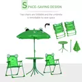 Outsunny Kids Folding Picnic Table Chair Set w/ Parasol, Green - 4