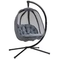 Outsunny Hanging Egg Chair, Folding Texteline Swing Hammock with Side Pocket, Cushion and Stand for Indoor Outdoor, Patio Garden Furniture, Grey - 1