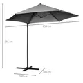 Outsunny 2.5M Garden Cantilever Parasol, Offset Roma Patio Umbrella Hanging Sun Shade Canopy Shelter with 360° Rotation and Cross Base, Dark Grey - 3