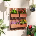 Outsunny Wall-mounted Wooden Garden Planters with Trellis, Drainage Holes and 3 Planter Boxes for Patio, Brown - 2