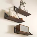 HOMCOM Set of 3 Wall Shelves, 43cm Vintage Wall Mounted Floating Shelves for Living Room, Entryway, Bedroom, Rustic Brown - 9