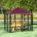 PawHut Outdoor Dog Kennel with Rotating Bowl Holders, Water and UV-Resistant Cover, for Medium, Small Dogs, Red - 2