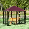 PawHut Outdoor Dog Kennel with Rotating Bowl Holders, Water and UV-Resistant Cover, for Medium, Small Dogs, Red - 2