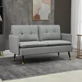 HOMCOM Modern Two Seater Sofa, Button Tufted Loveseat with Cushions and Steel Legs for Living Room, Guest Room, Grey - 2