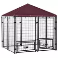 PawHut Outdoor Dog Kennel with Rotating Bowl Holders, Water and UV-Resistant Cover, for Medium, Small Dogs, Red - 1