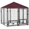 PawHut Outdoor Dog Kennel with Rotating Bowl Holders, Water and UV-Resistant Cover, for Medium, Small Dogs, Red - 1