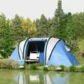 Outsunny Two-Man Tent, with Bedrooms, Living Room and Canopy - Blue - 2