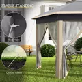 Outsunny Hexagon Pop Up Gazebo Outdoor Patio Gazebo Double Roof Instant Shelter with Netting, 3 x 4m, Khaki - 6