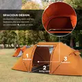 Outsunny 4-6 Man Camping Tent with Living Area and 2 Bedrooms, Hiking Sun Shelter, UV Protection Tunnel Tent, Orange - 4