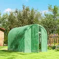 Outsunny 3 x 2 x 2m Polytunnel Greenhouse with Hinged Door, Walk-in Grow House Tent with PE Cover and Galvanised Steel Frame, Green - 8