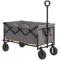 Outsunny 160L Festival Trolley on Wheels, Folding Camping Trolley Cart w/ Tailgate, 100kg Heavy Duty Garden Collapsible Folding Wagon w/Adjustable Handle, Carry Bag for Beach Picnic, Grey and Orange - 1