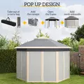 Outsunny Hexagon Pop Up Gazebo Outdoor Patio Gazebo Double Roof Instant Shelter with Netting, 3 x 4m, Khaki - 4