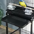 PawHut Bird Cage Budgie Cages for Finch Canary Parakeet with Stand Wheels Slide-out Tray Accessories Storage Shelf, Black 46.5 x 36 x 157 cm - 8