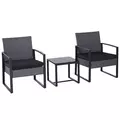 Outsunny 2 Seater Rattan Patio Set W/ Cushions-Grey/Black - 1