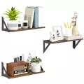 HOMCOM Set of 3 Wall Shelves, 43cm Vintage Wall Mounted Floating Shelves for Living Room, Entryway, Bedroom, Rustic Brown - 1