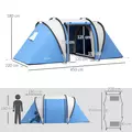Outsunny Two-Man Tent, with Bedrooms, Living Room and Canopy - Blue - 3