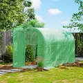Outsunny 3 x 2 x 2m Polytunnel Greenhouse with Hinged Door, Walk-in Grow House Tent with PE Cover and Galvanised Steel Frame, Green - 2