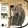 Outsunny Outdoor Swing Chair with Thick Padded Cushion, Patio Hanging Egg Chair with Metal Stand, Foldable Basket, Cup Holder, Rope Structure for Indoor & Outdoor, Dark Grey - 4