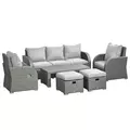 Outsunny Six-piece Outdoor Rattan Dining Set, Outdoor Sofa Set with Reclining Armchairs and Mental Frame, Grey - 1