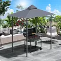 Outsunny 2.5M (8ft) New Double-Tier BBQ Gazebo Grill Canopy Barbecue Tent Shelter Patio Deck Cover - Grey - 2