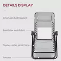 Outsunny Garden Recliner Chairs Set of 2, Outdoor Foldable Zero Gravity Chairs Set w/ Footstool and Detachable Headrest, Grey - 6