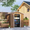 Outsunny 6.5 x 3.5ft Metal Garden Storage Shed - Brown Wood Effect - 2