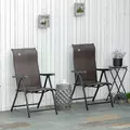 Outsunny Set of Two Folding Garden Chairs, with Seven-Position Adjustable Backs - Brown - 2