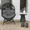 Outsunny Rattan Egg Chair, Oversized Freestanding Garden Egg Chair with Thick Tufted Cushion, Headrest, Steel Frame for Indoor and Outdoor Use, Charcoal Grey - 9