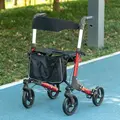 HOMCOM Folding Rollator Walker with 6 Adjustable Handle Height for People with Limited Mobility, Red - 2