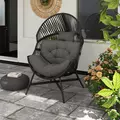 Outsunny Rattan Egg Chair, Oversized Freestanding Garden Egg Chair with Thick Tufted Cushion, Headrest, Steel Frame for Indoor and Outdoor Use, Charcoal Grey - 8