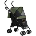 PawHut Foldable Dog Stroller, Lightweight Dog Pram w/ Shoulder Strap, Storage Bag, Cup Holder, Dark Green - 1