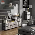 HOMCOM Rustic Chest of Five Fabric Drawers - Grey Wood Effect - 8