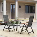 Outsunny 2 Pieces Folding Rattan Garden Dining Chairs with 5-level Reclining High Back, Wood Armrests for Outdoor - Mixed-grey - 8
