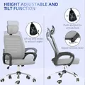 Vinsetto Ergonomic Office Chair, Mesh Desk Chair with Rotatable Headrest, Lumbar Back Support, Armrest, Grey - 4