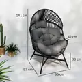 Outsunny Rattan Egg Chair, Oversized Freestanding Garden Egg Chair with Thick Tufted Cushion, Headrest, Steel Frame for Indoor and Outdoor Use, Charcoal Grey - 3