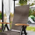 Outsunny 2 Pieces Folding Rattan Garden Dining Chairs with 5-level Reclining High Back, Wood Armrests for Outdoor - Brown - 8