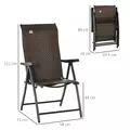 Outsunny Set of Two Folding Garden Chairs, with Seven-Position Adjustable Backs - Brown - 3