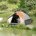Outsunny Two Man Single Room Dome Tent, with Accessories - Orange/Grey - 2