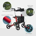 HOMCOM Folding Rollator Walker with 6 Adjustable Handle Height for People with Limited Mobility, Red - 5