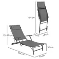 Outsunny Set of Two Adjustable Back Sun Loungers - Grey - 3